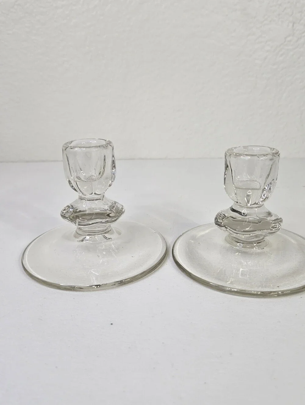 VTG Duncan Miller Canterbury Clear Glass Taper Candle Holder Pair MCM Candlestik